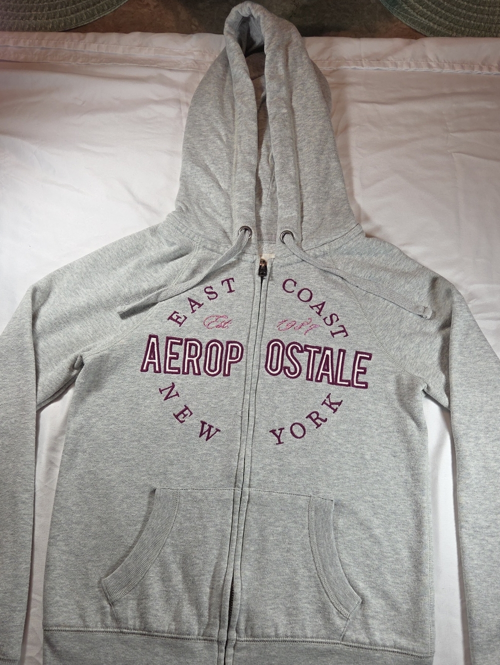 Aeropostale Gray Zip-Up Hoodie with Maroon Logo